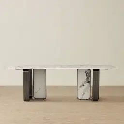 Marbella Cold Calacatta White Sintered Stone Dining Table - Black Nickel Frame