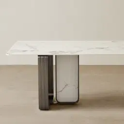 Marbella Cold Calacatta White Sintered Stone Dining Table - Black Nickel Frame