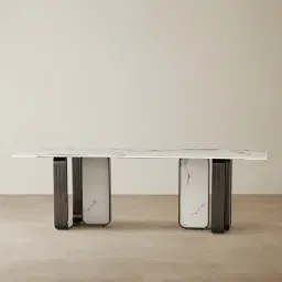 Marbella Cold Calacatta White Sintered Stone Dining Table - Black Nickel Frame