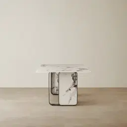 Marbella Cold Calacatta White Sintered Stone Dining Table - Black Nickel Frame