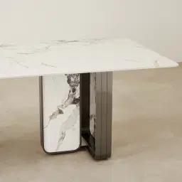 Marbella Cold Calacatta White Sintered Stone Dining Table - Black Nickel Frame