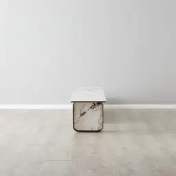 Marbella Cold Calacatta White Sintered Stone Entertainment Unit - Black Nickel Frame