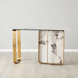 Marbella II Cold Calacatta White Sintered Stone Console Table - Brushed Gold Frame