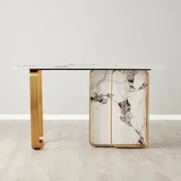 Marbella II Cold Calacatta White Sintered Stone Console Table - Brushed Gold Frame