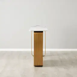 Marbella II Cold Calacatta White Sintered Stone Console Table - Brushed Gold Frame