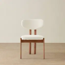 Portobello Chantilly White Fabric Dining Chair - Toffee Brown Ash Legs