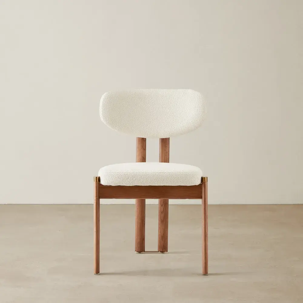 Portobello Chantilly White Fabric Dining Chair - Toffee Brown Ash Legs