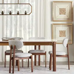Portobello Murmur White Fabric Dining Chair - Toffee Brown Ash Legs