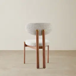 Portobello Murmur White Fabric Dining Chair - Toffee Brown Ash Legs