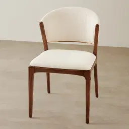 Charlotte Chantilly White Fabric Dining Chair - Toffee Brown Ash Legs