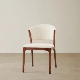 Charlotte Chantilly White Fabric Dining Chair - Toffee Brown Ash Legs