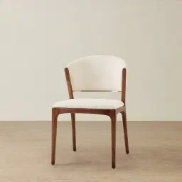 Charlotte Chantilly White Fabric Dining Chair - Toffee Brown Ash Legs