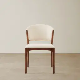 Charlotte Chantilly White Fabric Dining Chair - Toffee Brown Ash Legs