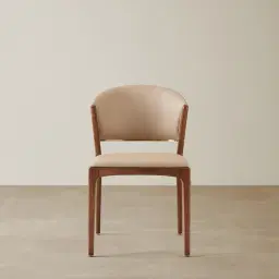 Charlotte Sand Beige Vegan Leather Dining Chair - Toffee Brown Ash Legs
