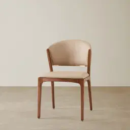 Charlotte Sand Beige Vegan Leather Dining Chair - Toffee Brown Ash Legs