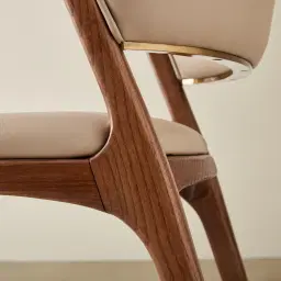 Charlotte Sand Beige Vegan Leather Dining Chair - Toffee Brown Ash Legs
