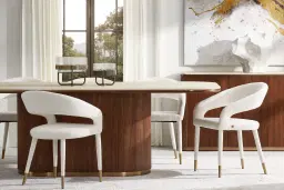 Moulin Chantilly White Fabric Dining Chair - Brushed Gold Legs