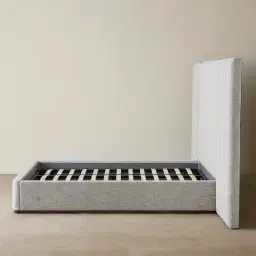 Summerton Murmur White Fabric King Bed - Toffee Brown Ash