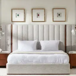 Summerton Murmur White Fabric King Bed - Toffee Brown Ash