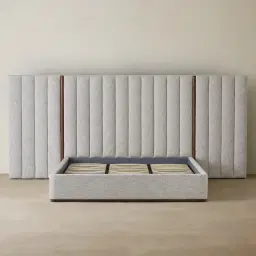 Summerton Murmur White Fabric King Bed - Toffee Brown Ash