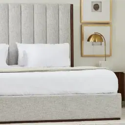 Summerton Murmur White Fabric Queen Bed - Toffee Brown Ash