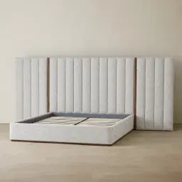 Summerton Murmur White Fabric Queen Bed - Toffee Brown Ash