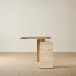 Monolith Natural Cream Travertine Side Table