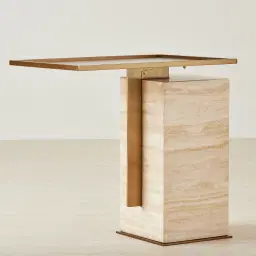 Monolith Natural Cream Travertine Side Table