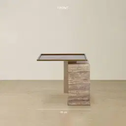 Monolith Natural Silver-Grey Travertine Side Table