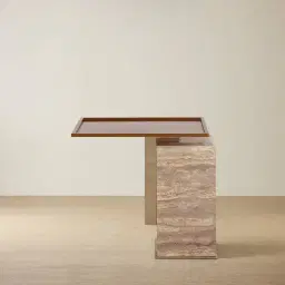 Monolith Natural Silver-Grey Travertine Side Table