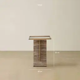 Monolith Natural Silver-Grey Travertine Side Table