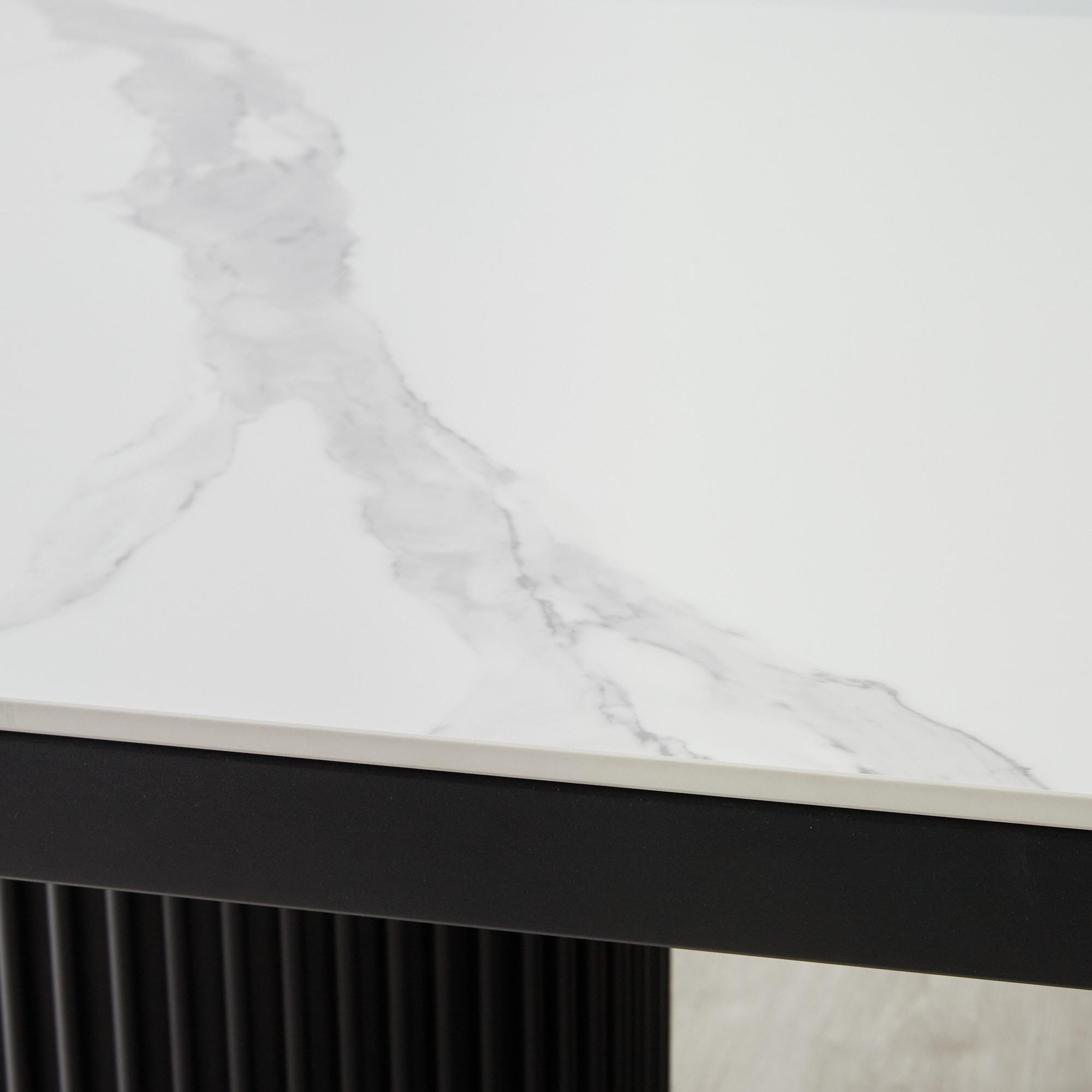 Archie Black Rectangular Dining Table with White Sintered Stone Top ...