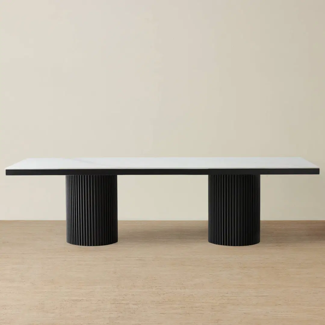 Archie Black Rectangular Dining Table with White Sintered Stone Top ...