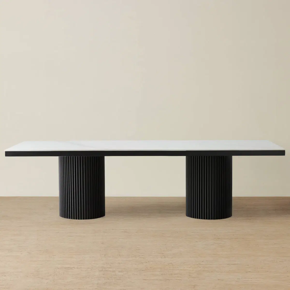 Archie Black Rectangular Dining Table with White Sintered Stone Top ...