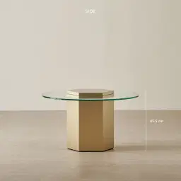 Thames Stainless Steel Hexagonal Side Table - Clear Glass Top