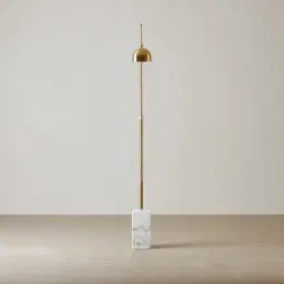 Jessa Brushed Gold Metal Floor Lamp - White Marble Base