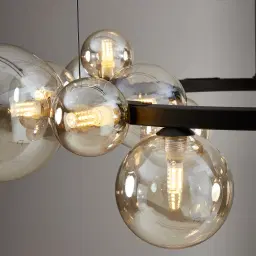 Bubbles Transparent Glass Chandelier 80 cm - Frosted Black Metal Body