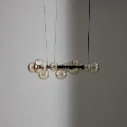 Bubbles Transparent Glass Chandelier 80 cm - Frosted Black Metal Body