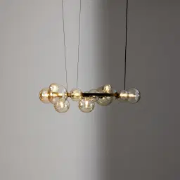Bubbles Transparent Glass Chandelier 80 cm - Frosted Black Metal Body