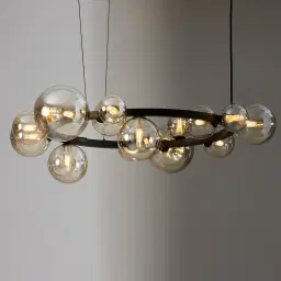 Bubbles Transparent Glass Chandelier 80 cm - Frosted Black Metal Body