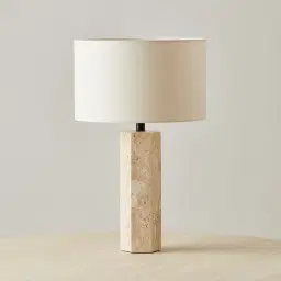 Verlet Travertine Table Lamp - Beige Linen Lamp Shade