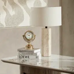 Verlet Travertine Table Lamp - Beige Linen Lamp Shade