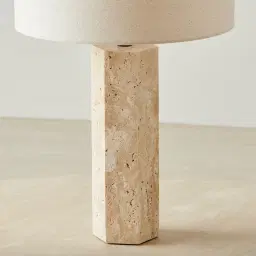 Verlet Travertine Table Lamp - Beige Linen Lamp Shade