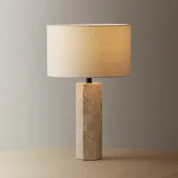 Verlet Travertine Table Lamp - Beige Linen Lamp Shade