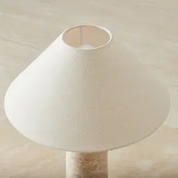 Anda Travertine Table Lamp - Beige Linen Lamp Shade