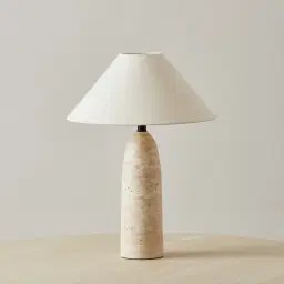 Anda Travertine Table Lamp - Beige Linen Lamp Shade