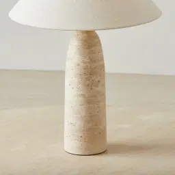 Anda Travertine Table Lamp - Beige Linen Lamp Shade