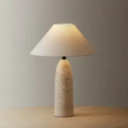 Anda Travertine Table Lamp - Beige Linen Lamp Shade