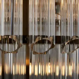 Zeny Brushed Gold Glass Chandelier - Transparent Plum Glass Tube