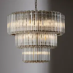 Zeny Brushed Gold Glass Chandelier - Transparent Plum Glass Tube